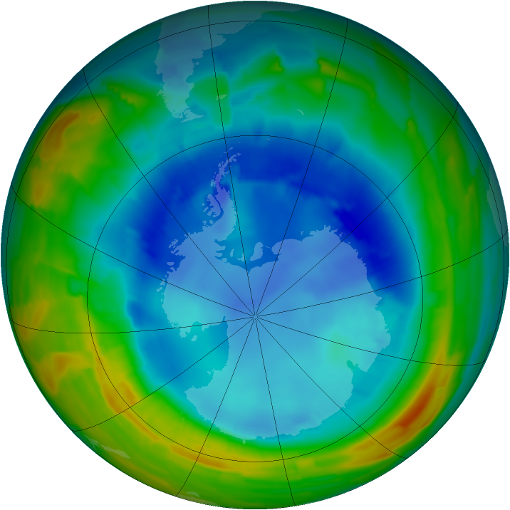 Antarctic ozone map for 19 August 2014